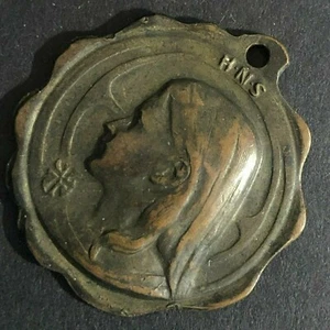 Vintage 31mm 11gm "Bureau Holy Name Society" Anhänger / Medaille / Medaille Patent 1909 - Bild 1 von 5