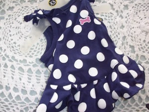 navy BLUE DOT Dog Dress XS S Pup Crew New XSmall Small - Picture 1 of 2