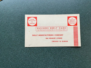 Bally Manufacturing Company Business Reply Post Card Service Request Pinball