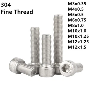 Fine Thread M3 - M12 304 Stainless Steel Hex Socket Bolts Cap Head Screws - Picture 1 of 12