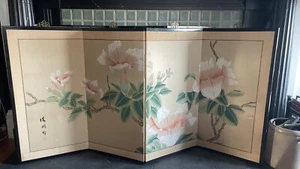Gorgeous 4 Panel Hand Painted Signed Chinese Screen Floral 72 x 36 inches - Picture 1 of 15