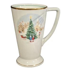 Mikasa Merry Christmas Cappuccino Mug Tall Footed Bone China Tree Ice Skating - Picture 1 of 10