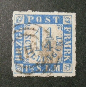 GERMANIA ,GERMANY ,HOLSTEIN 1864" Cifra su fondo bianco" 1,1/4 azzurro Used Mi 7 - Imagen 1 de 1