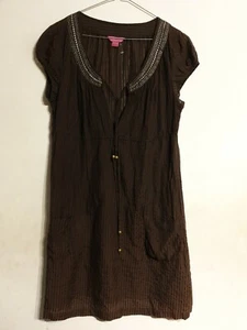 Monsoon Brown Silk/Cotton Mix Cap Sleeve Semi Sheer Midi Dress With Ties - UK 14 - Picture 1 of 10