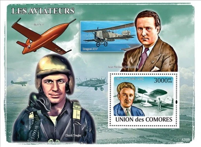 Aviators & Aircrafts m/s Comores Comoros 2008 Sc. 1048 MNH #CM8208b  - Image 1 of 1