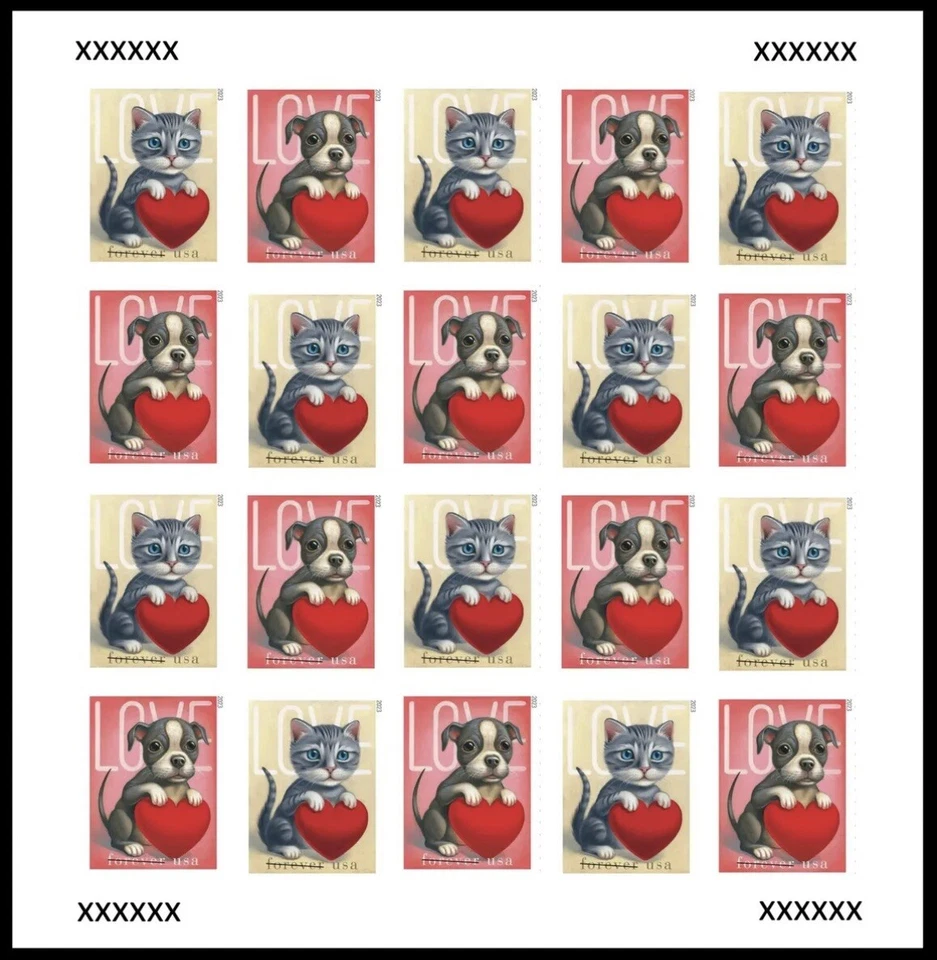 US Love Kitty Puppy NDC/Imperf Sheet of 20 stamps MNH 2023 Pre-Order - Image 1 of 1