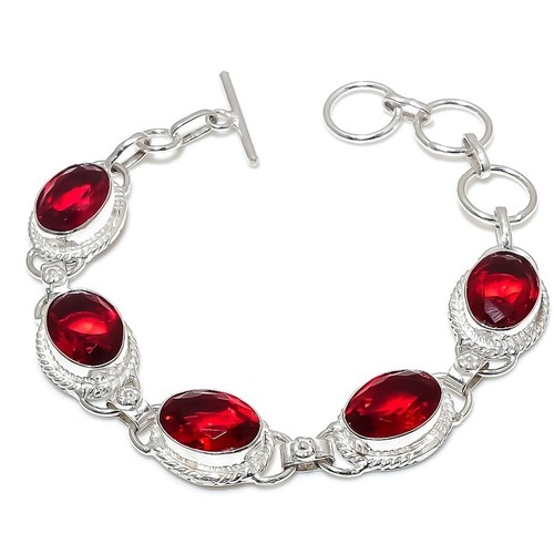 VALENTINO Bracciale gioiello in argento sterling 925 fatto a mano con pietre preziose granato rosso misura 7 8''