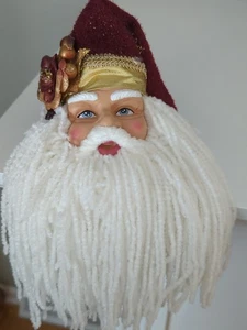Weihnachtsmann Gesicht Kopf Weihnachtsschmuck Deko viktorianische Mütze groß Garn Bart  - Bild 1 von 14