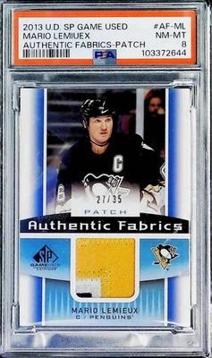 2013-14 Game Used Authentic Fabrics Mario Lemieux PSA 8 NM-MT POP 1 NONE HIGHER - Image 1 of 2
