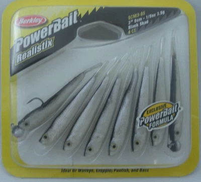 Berkley SCMI3-BS 3 " Prerigged Power Elritze Schwarz Alse 8 Grubs / 2 Jigs - Bild 1 von 2