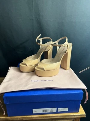 NWB STUART WEITZMAN Dayna 130MM/5" Patent Leather Platform Sandals 38.5/8B ADOBE - Image 1 of 4