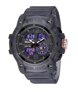 Montre militaire homme Quartz sport analogique numérique étanche 50M LED Gris - Picture 1 of 5