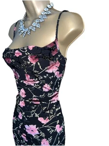Karen Millen ❤️ Size 12 Uk Vintage Long Black pink Velvet Maxi Dress Party - Picture 1 of 15
