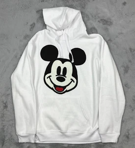 Mickey Mouse Hoodie Large White Knitted Emblem Soft Fleece Disney - Picture 1 of 7