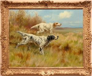 Handmade antique oil painting art animal hunting dog on canvas 30"x40" - Picture 1 of 2
