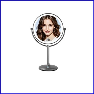 Elegant Dual-Sided Makeup Mirror with 3-Color LED Lights - Vintage Black Nickel - Picture 1 of 10