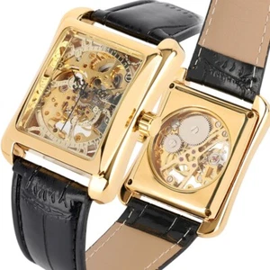 WINNER Mens Mechanical Hand Winding Watches Rectangle Skeleton Dial Windup Watch - Bild 1 von 10