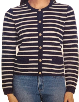 Cárdigan de primavera Nine West para mujer calce relajado azul marino/blanco a rayas suéter grande Foto 1 de 4