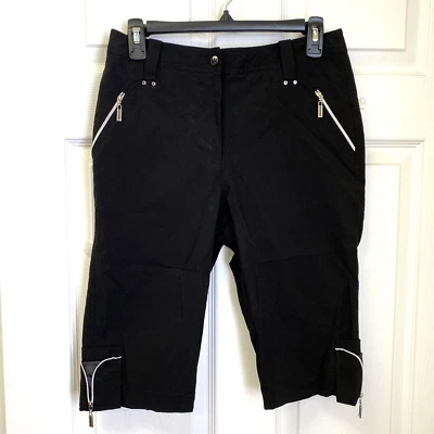 Jamie Sadock Golf Bermuda Shorts BLACK / Silver Zip Pockets Stretch Size 4 - Image 1 of 4
