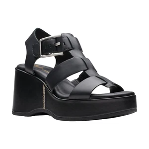 Womens Clarks Manon Cove Sandals - Black Leather, Size 9.5 Medium US [26176295] - Picture 1 of 7
