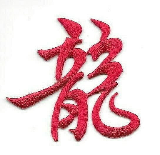 Red Asian Chinese Calligraphy Dragon Character Embroidery Patch - Image 1 of 1
