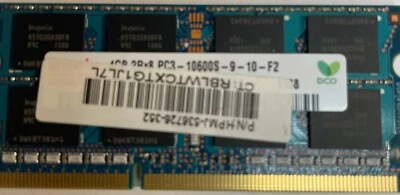 HYNIX 4GB PC3-10600s DDR3-1333MHz 2Rx8 SODIMM  HMT351S6CFR8C-H9 (621569-001) - Image 1 of 2