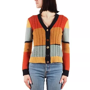 Joseph Women's Multicolor Stripe Intarsia Lambswool Cardigan Size L - Picture 1 of 11