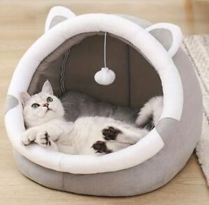 NEW Large Grey Padded Cat Bed Cave Fleece Soft Fluffy
