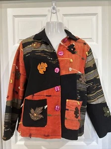 Allure Artisan Jacket Floral Fabric Applique Textile Unique Patchwork Women L - Picture 1 of 10