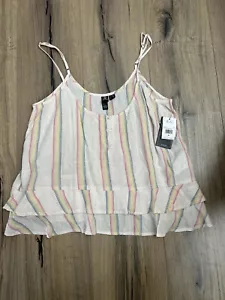 NEW Volcom Size Medium Island Cami Ivory Rainbow Stripe Flutter Tank Top - Picture 1 of 7