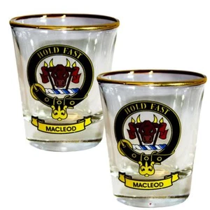 Vestido MacLeod Shot Glass Cresta de Clan Amarillo Conjunto de 2 Tots Hecho en Escocia - Imagen 1 de 3