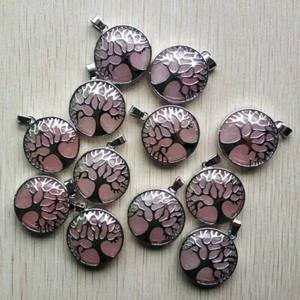20pcs Wholesale Natural Rose Quartz Stone Alloy Tree of Life Pendants Jewelry - Picture 1 of 6