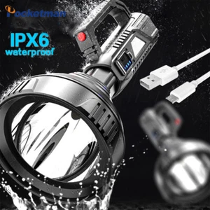 Portable Searchlight Big Beam Long-Range Flashlight USB Rechargeable Led Torch - Picture 1 of 8