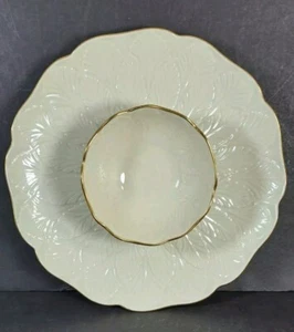 Lenox Chip and Dip Bowl Adjunto Greenfield Crema Borde Dorado Plato 10" - Imagen 1 de 4