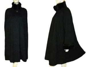 VINTAGE STEVE BY SEARLE BLACK WINTER COAT FAUX FUR COLLAR CUFFS SZ 14 MADE IN US - Picture 1 of 7