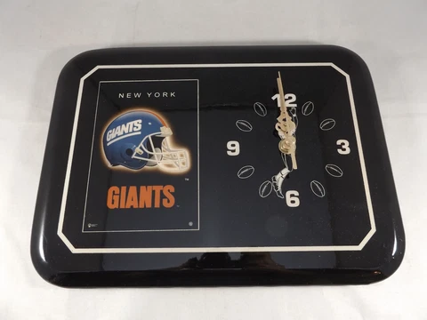 Vintage New York Football Giants Wall Clock 11” x 8” Black Lacquer Wood With Box Cover