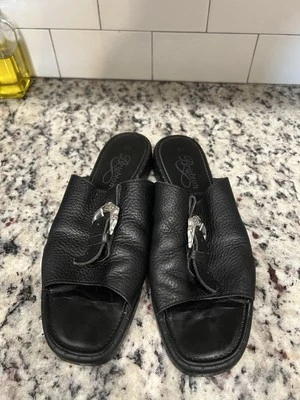 BRIGHTON 8M Black Leather  Mules w/ Kelsey Silver Heart - Image 1 of 4