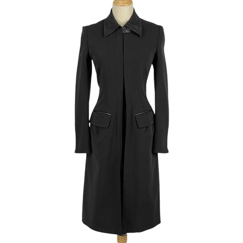 PRADA Cappotto Lungo Doppia Zip Spacco Posteriore Cappotto Acetato Nylon Poliuretano Nero...