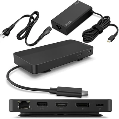 Lenovo USB-C Dual Display 4K Travel Dock w/ 100W Power Adapter Black 40B90100US - Image 1 of 4
