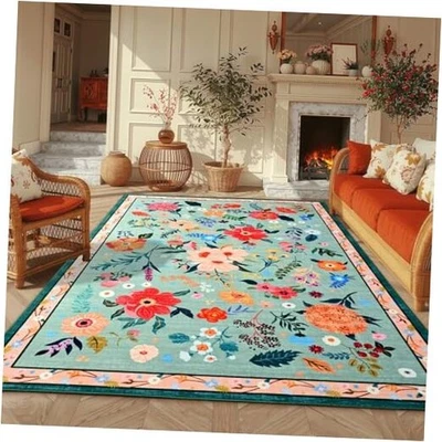 Alfombra Floral 5x7 para Dormitorio de Niñas, Alfombras Lavables a Máquina con Antideslizante  Foto 1 de 4