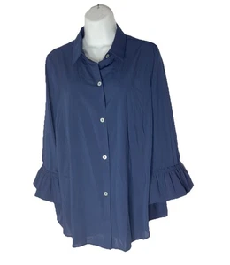 Gretchen Scott Shirt Size XXL Navy 3/4 Ruffle Sleeve Button Chiffon Blouse NWT - Picture 1 of 11