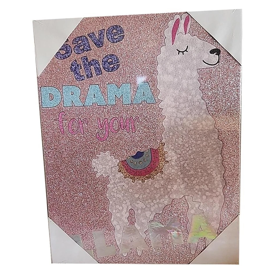 Arte de pared en lienzo Expressions Save the Drama for Your Llama Glitter 9,75 x 7,5 Foto 1 de 1