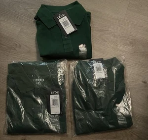 3 NWT IZOD Boys Polo Shirt Stretch Long Sleeve Green Size Medium M 10/12 New - Picture 1 of 6