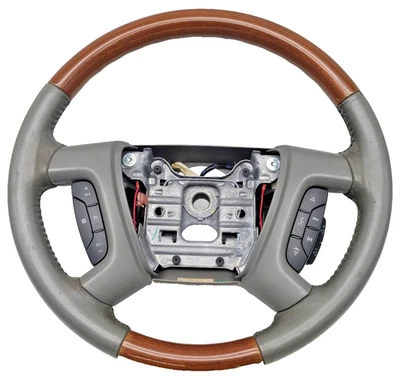2008-2013 BUICK ENCLAVE CHEVROLET GMC OEM LEATHER WOODGRAIN STEERING WHEEL (7) - Image 1 of 4