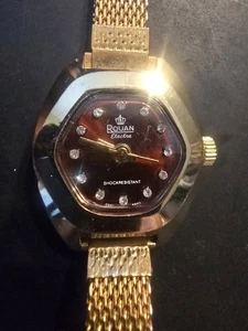 Vintage 1970's Rouan Electra Watch Rhinestone, Red Gold Plated Selling AS-IS - Picture 1 of 5