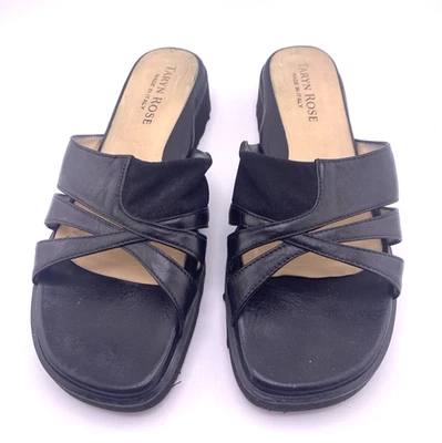 Taryn Rose Black Leather Slip on Slide Sandals Size 8 / 38.5 - Image 1 of 4
