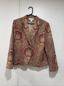 Vintage Judith Hart 90s/Y2K Floral tapestry jacket burgundy blazer Sz 12 Lined - Picture 1 of 9