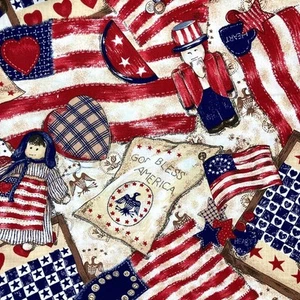 Patriotic Rag Dolls Uncle Sam Flags Vintage Fabric Traditions 100% Cotton 4 yds - Picture 1 of 4