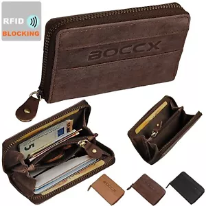 BOCCX Mini Reißverschluss Geldbörse Leder RFID mit Blocker Geldbeutel Münzbörse - Bild 1 von 15