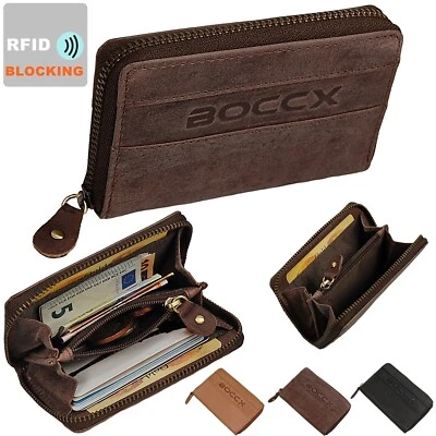 BOCCX Mini Reißverschluss Geldbörse Leder RFID mit Blocker Geldbeutel Münzbörse